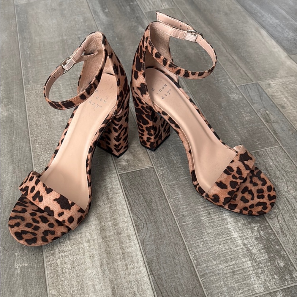 Leopard Print Block Heel Sandals
